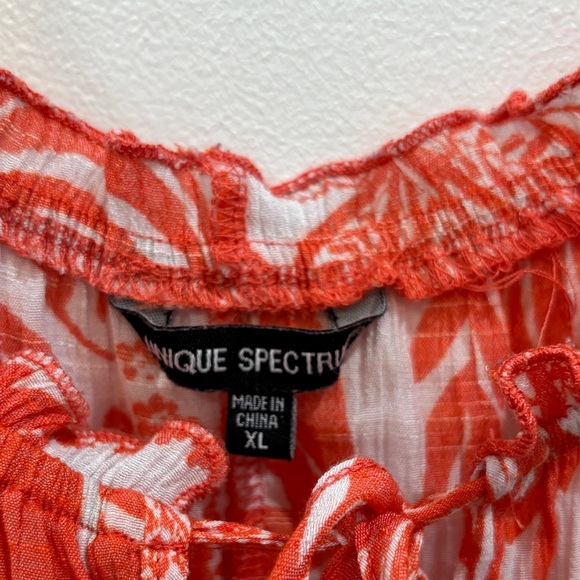 Unique Spectrum Red Floral Peasant Blouse with Pom Trim - Picture 4 of 5